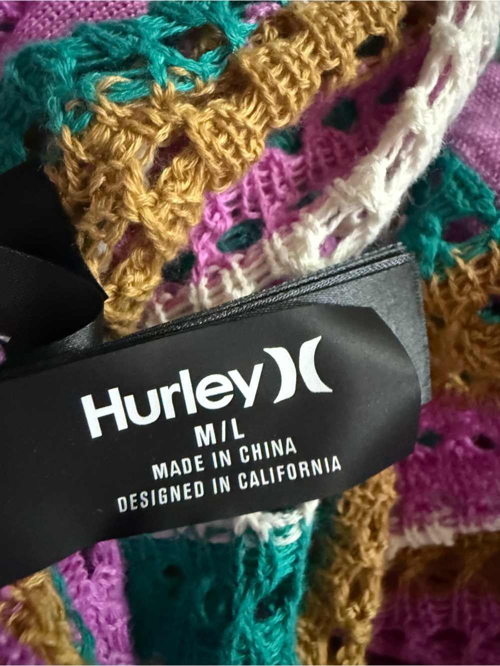 🆕 Hurley Striped Crochet Robe Cover-Up M/L - Picture 7 of 8